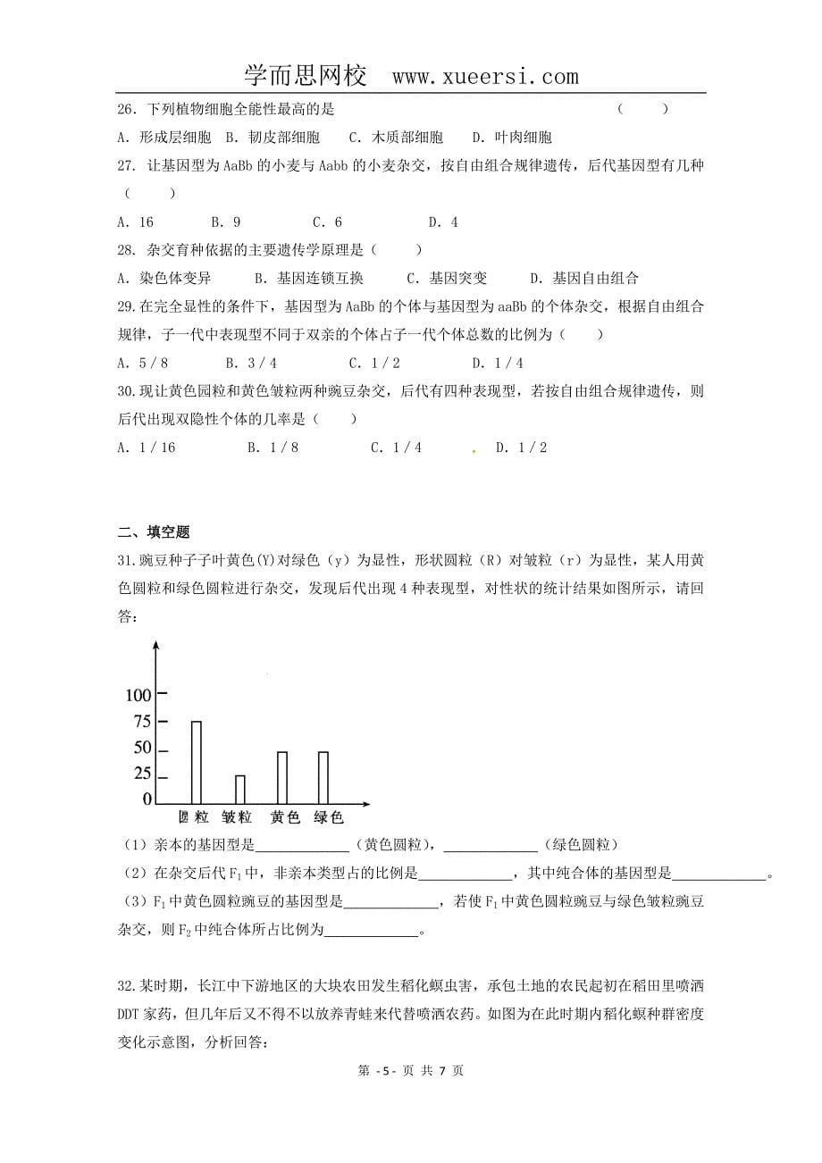 生物：第2章《生物科学与农业》测试(新人教版选修2)_第5页