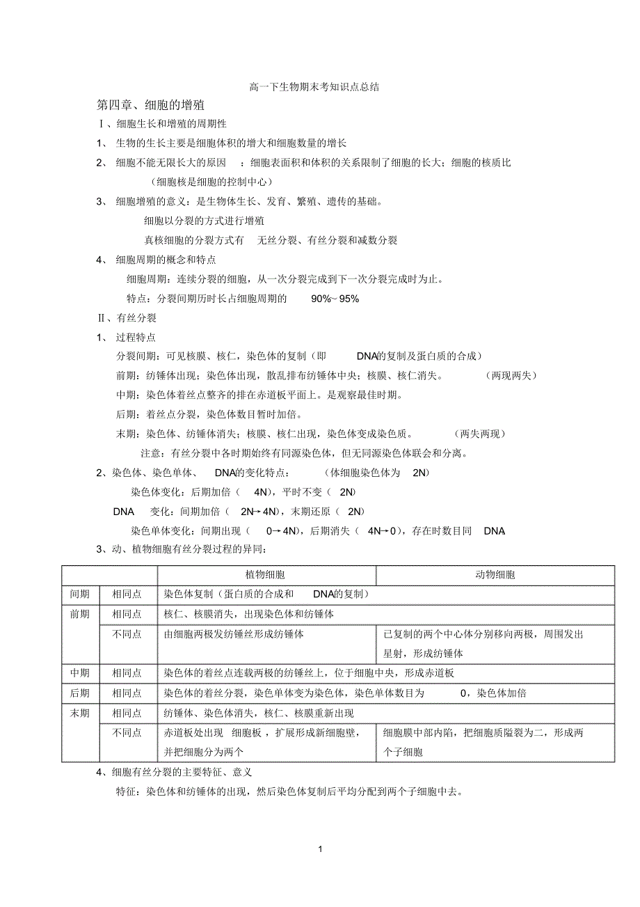 高一下生物期末考知识点总结_第1页