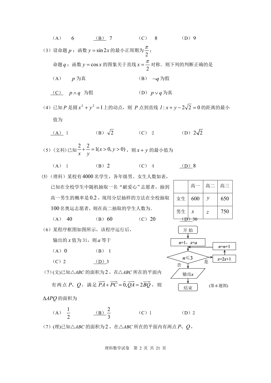 山东省淄博市2012-2013学年度高三年级模拟考试数学试卷(文理合卷)_第2页