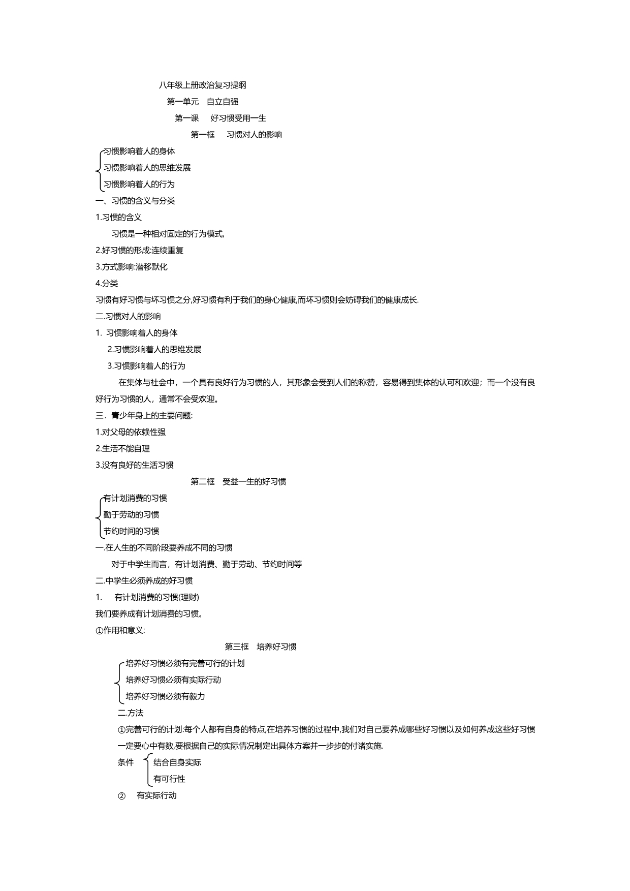 八年级上册政治复习提纲(苏教版1~10课)_第1页