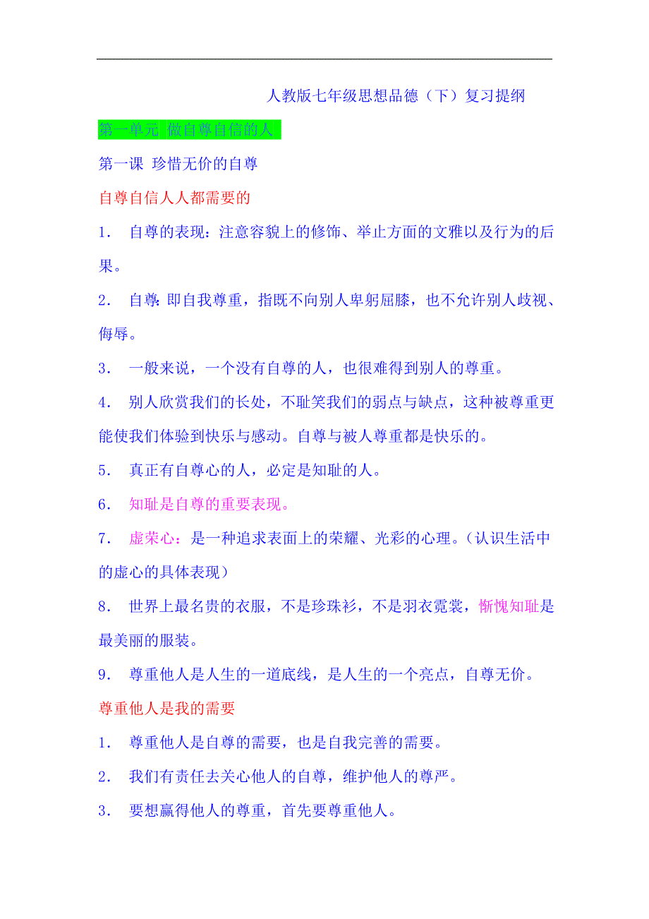 人教版七年级下册思想品德复习资料[1]_第1页