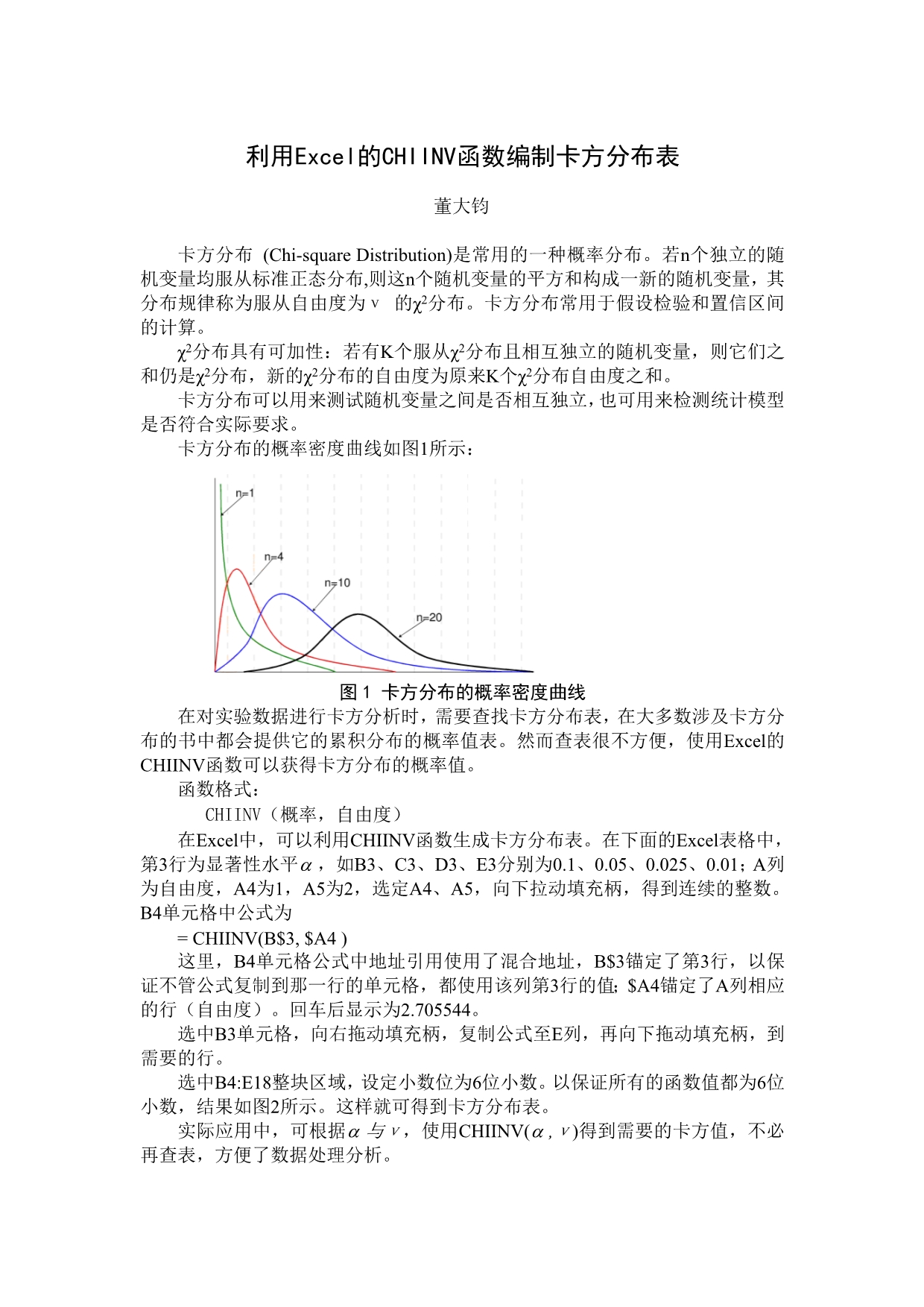 利用Excel的CHIINV函数编制卡方分布表_第1页