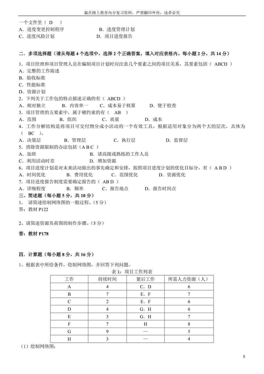 项目时间管理春模拟题及答案_第5页