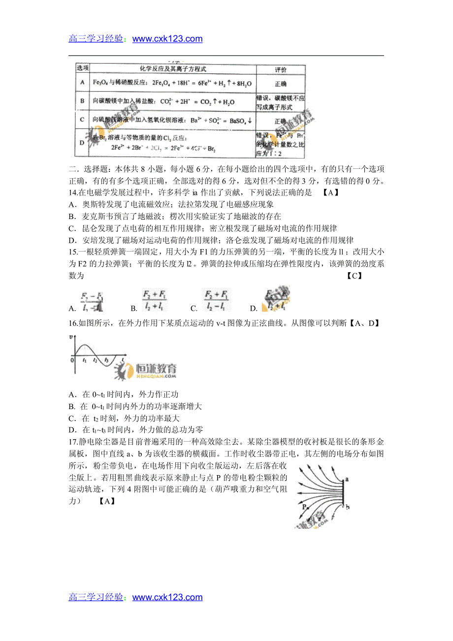 2010年高校招生考试理综(陕西卷)试题及答案_第3页