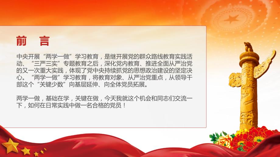 做合格党员心得体会两学一做总结党支部党课培训PPT模板_第2页