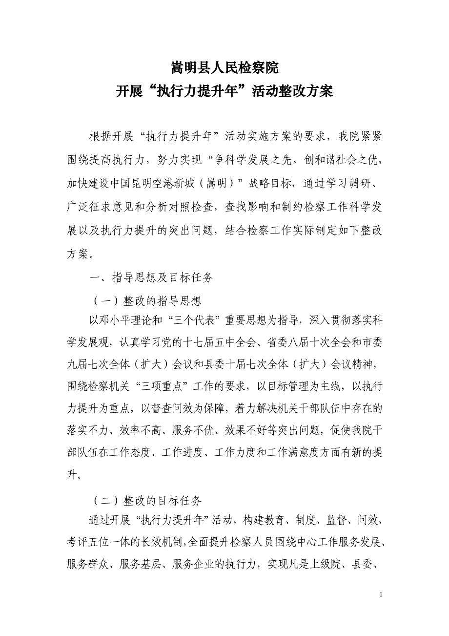 ”执行力提升年“整改落实方案_第1页