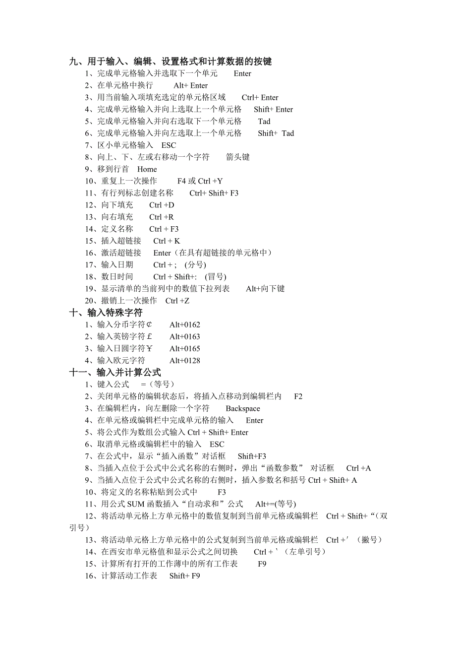 Excel2003和2007表格中快捷键大全_第3页