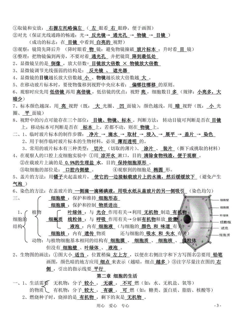 七年级生物上册_复习学案_人教新课标版_第3页