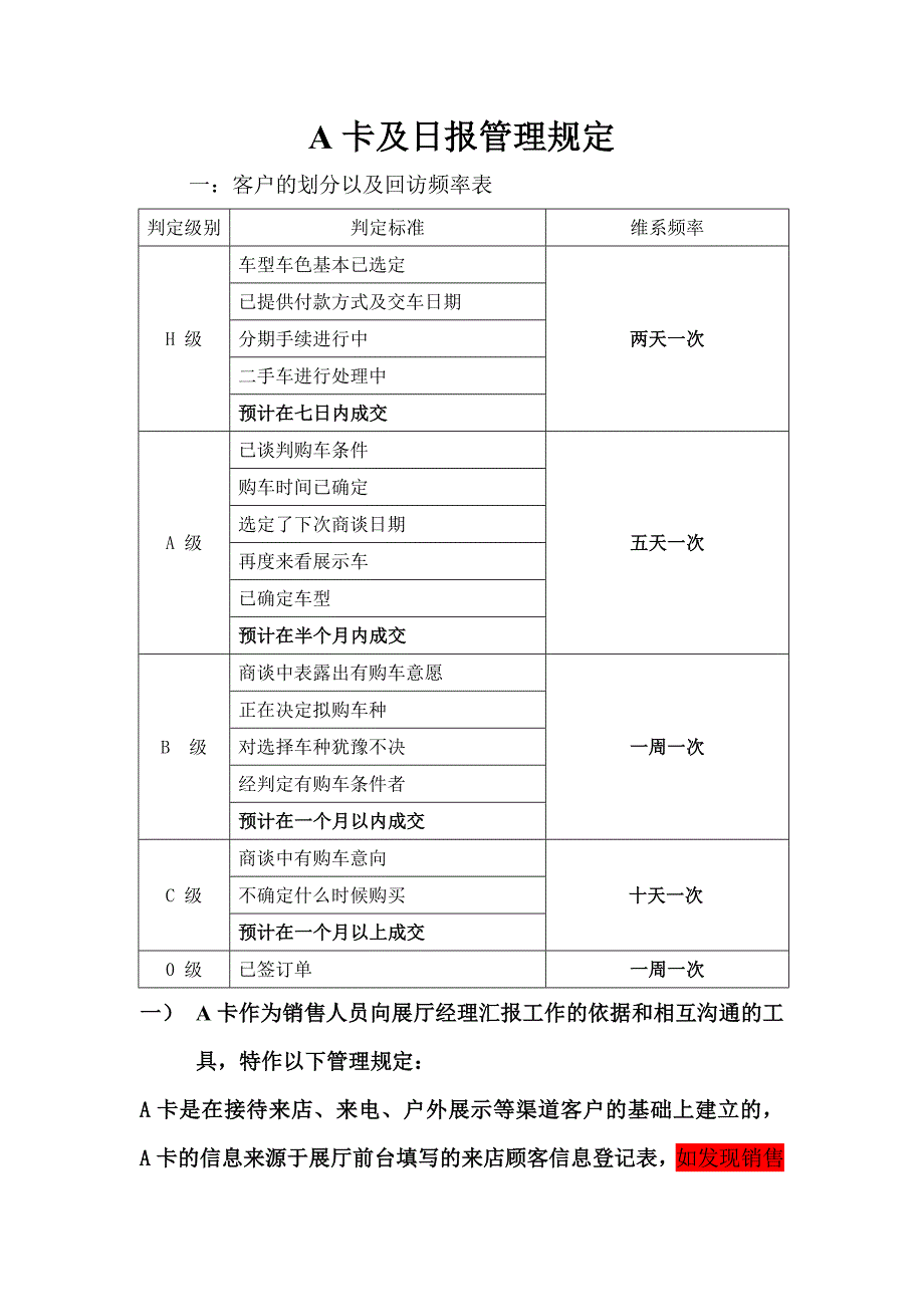 销售部日报及A卡管理制度1_第1页