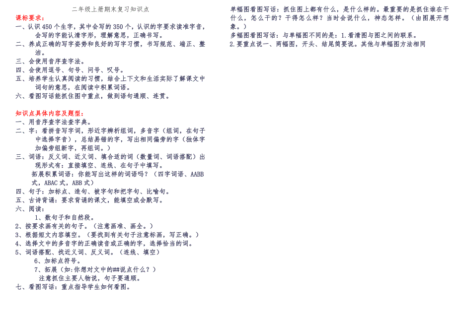 人教版二年级语文上册期末复习知识点_第1页