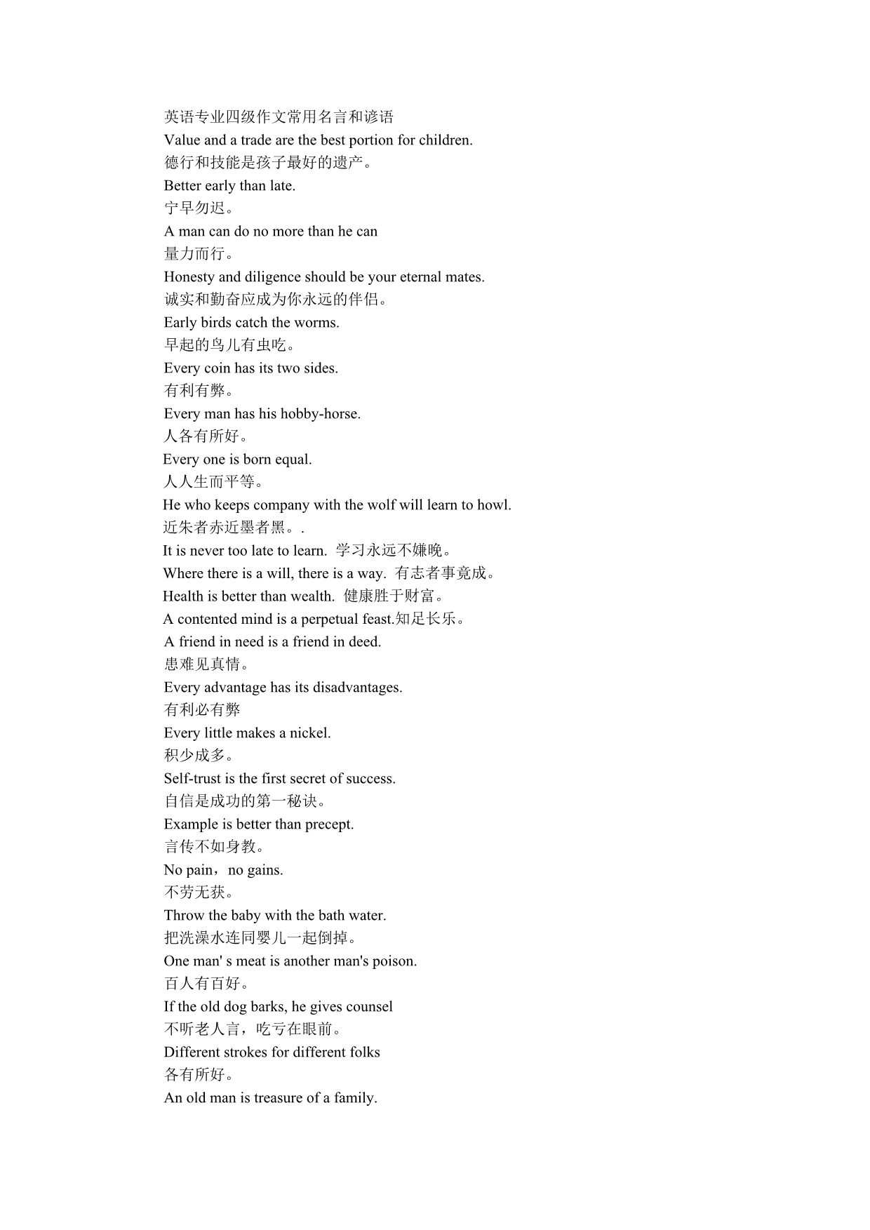 英语专业四级作文常用名言和谚语_第1页