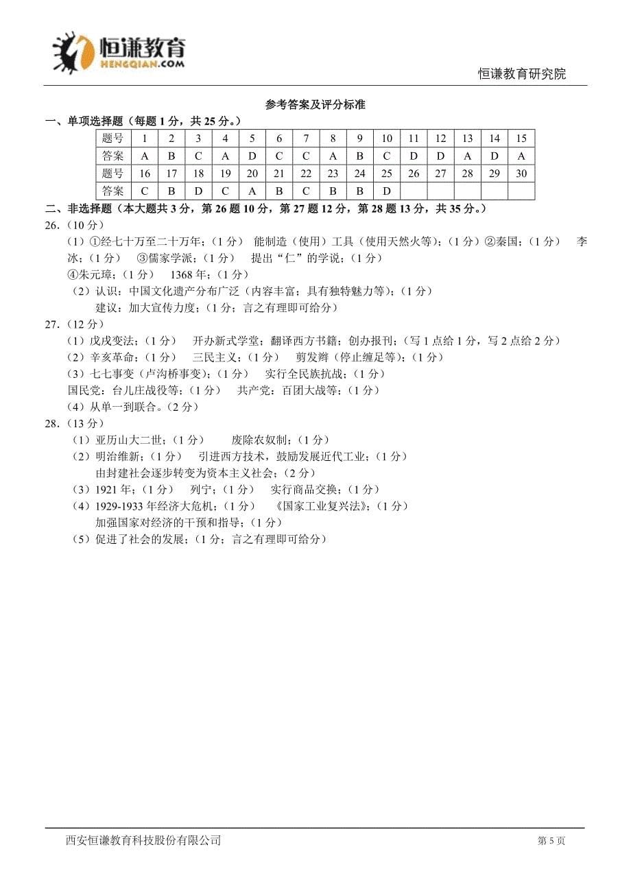 江苏南京历史-2014初中毕业学业考试试卷_第5页