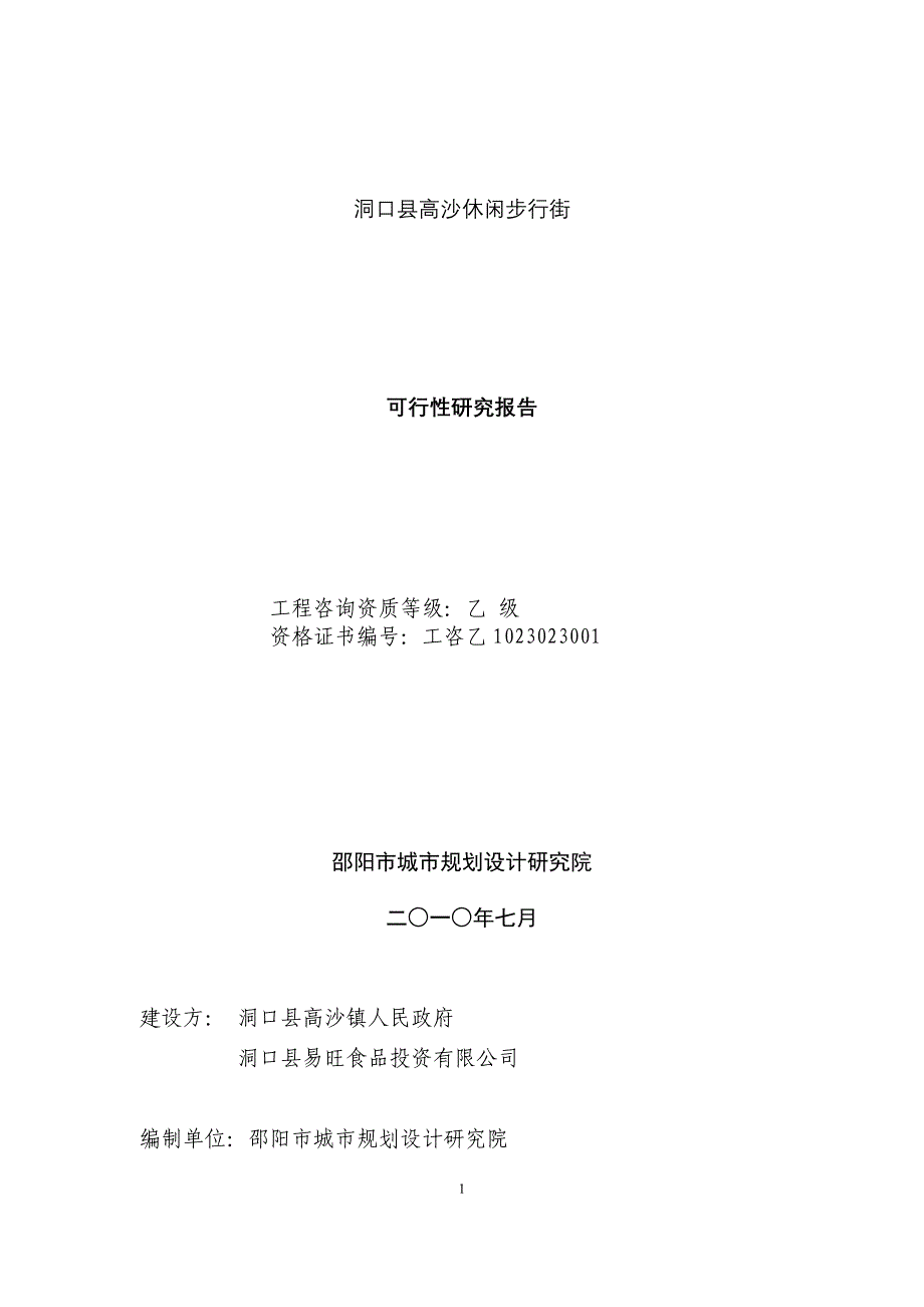 高沙商业休闲步行街可行性研究报告_第1页