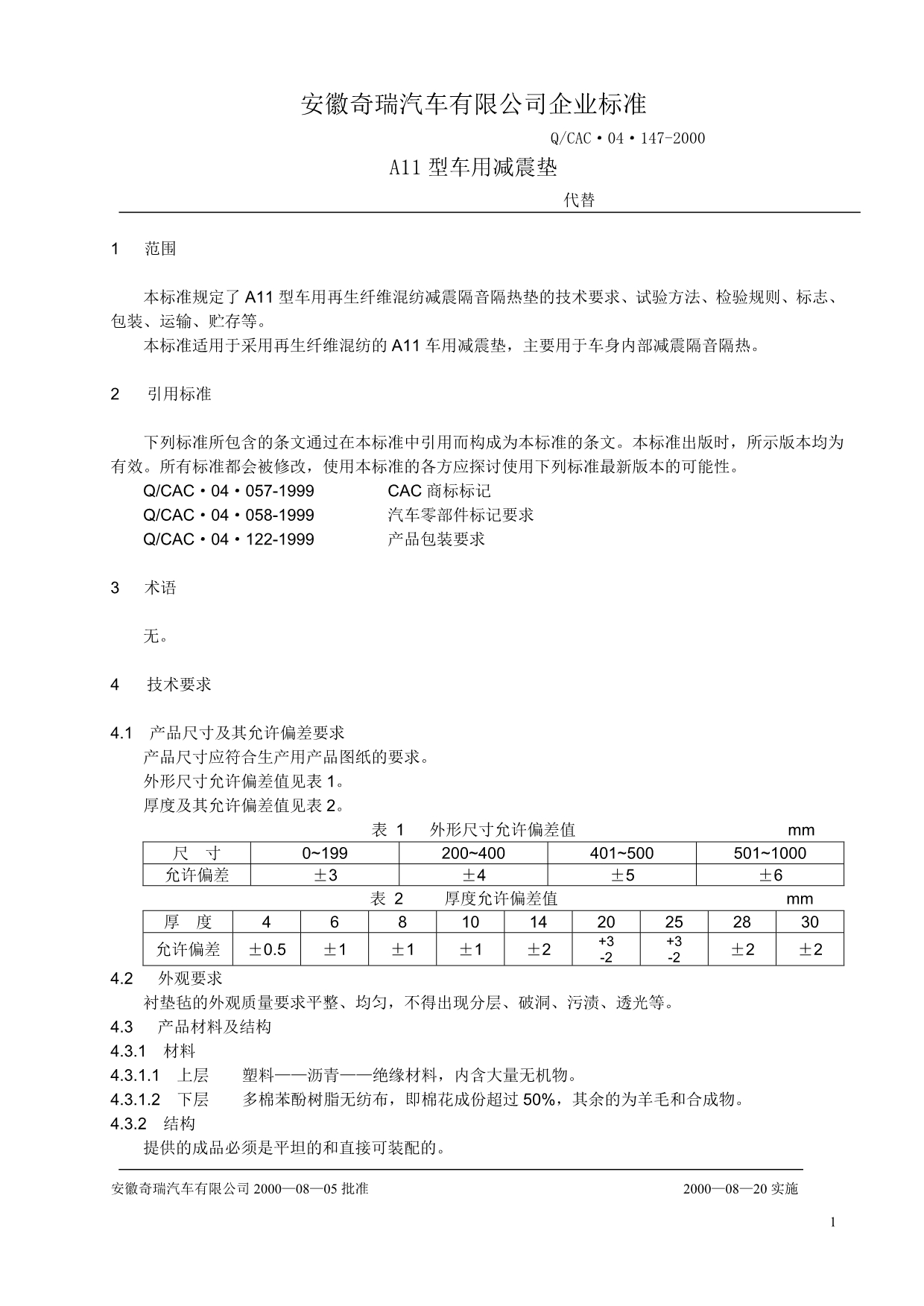 QSQR.04.147 A11型车用减震垫标准_第1页