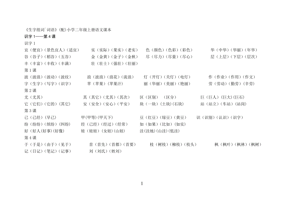 二年级上册语文生字组词_第1页