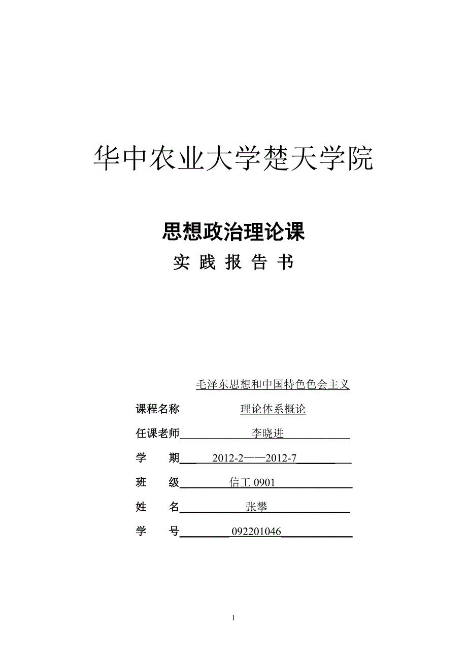 思想政治理论课实践报告书_第1页