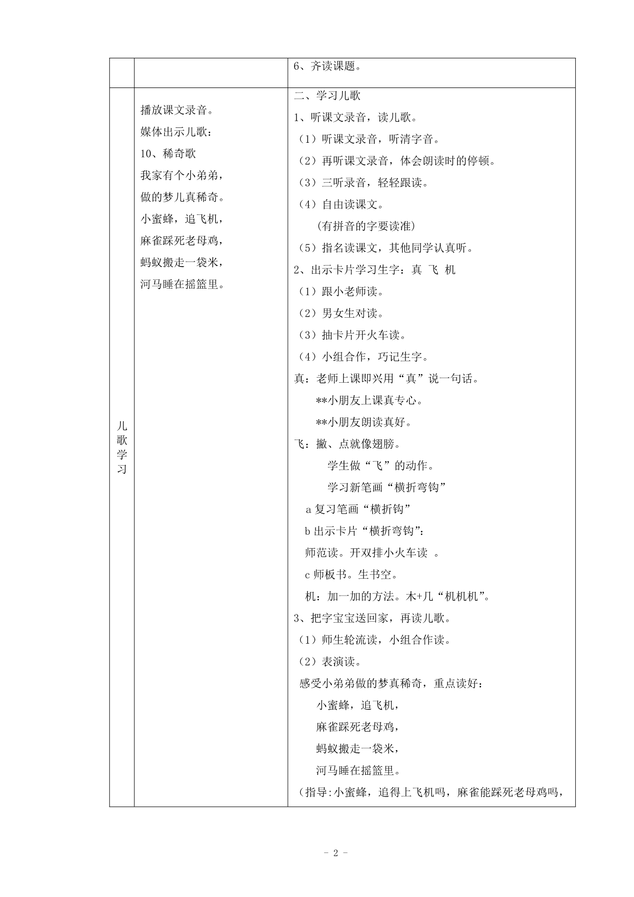 沪教版小学语文上册《10稀奇歌》教案_第2页