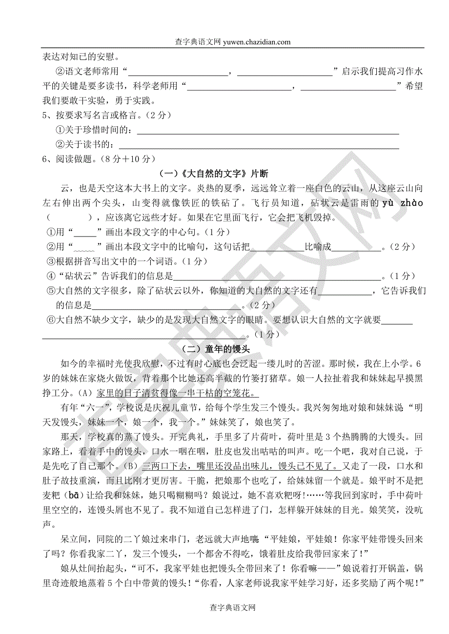 苏教版小学六年级语文上册第七单元测试卷_第2页