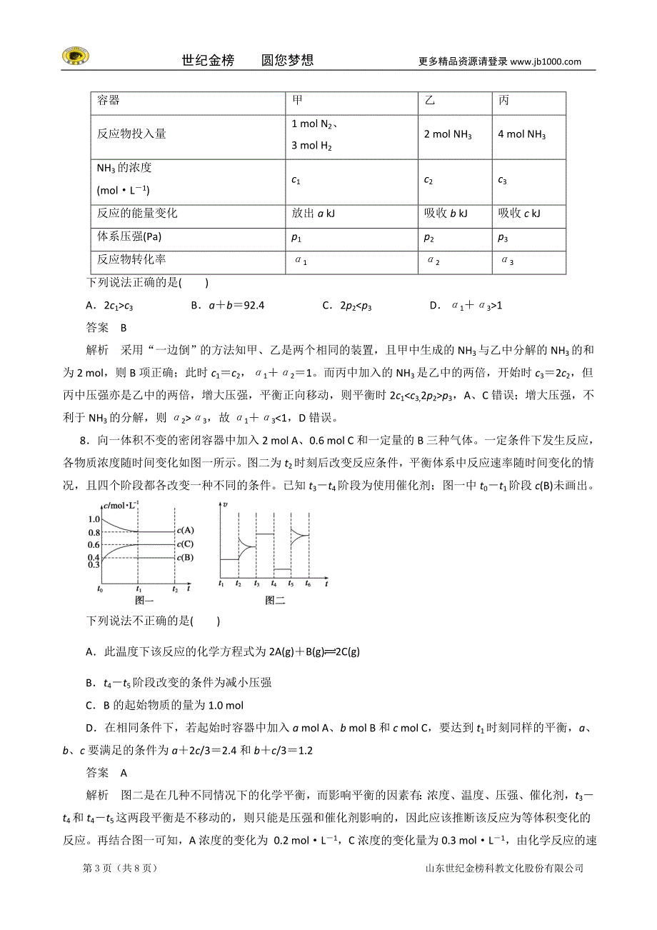 2014-2015学年高中化学 2.3.化学平衡(第5课时)习题课(新人教版选修4)_第3页