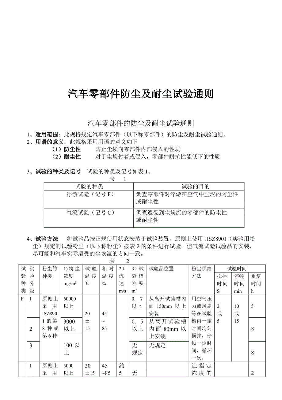 汽车零部件防尘及耐尘试验通则_第1页