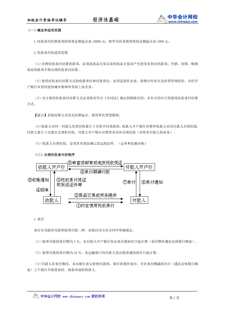 初级会计职称《经济法基础》知识点：托收承付结算方式_第1页