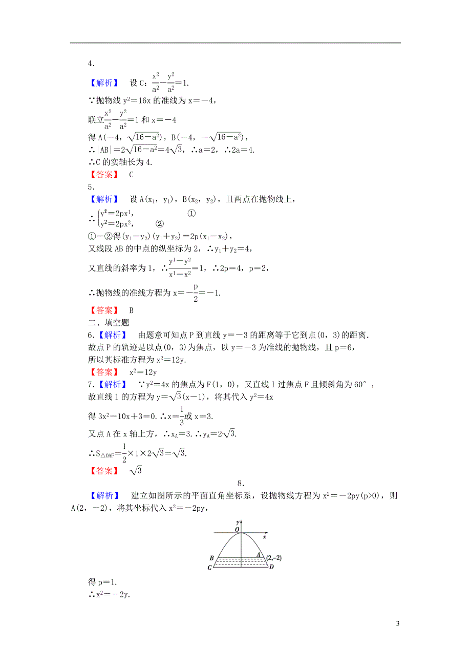 【课堂新坐标】（广东专用）2014高考数学一轮复习 课后作业（五十一）抛物线 文_第3页