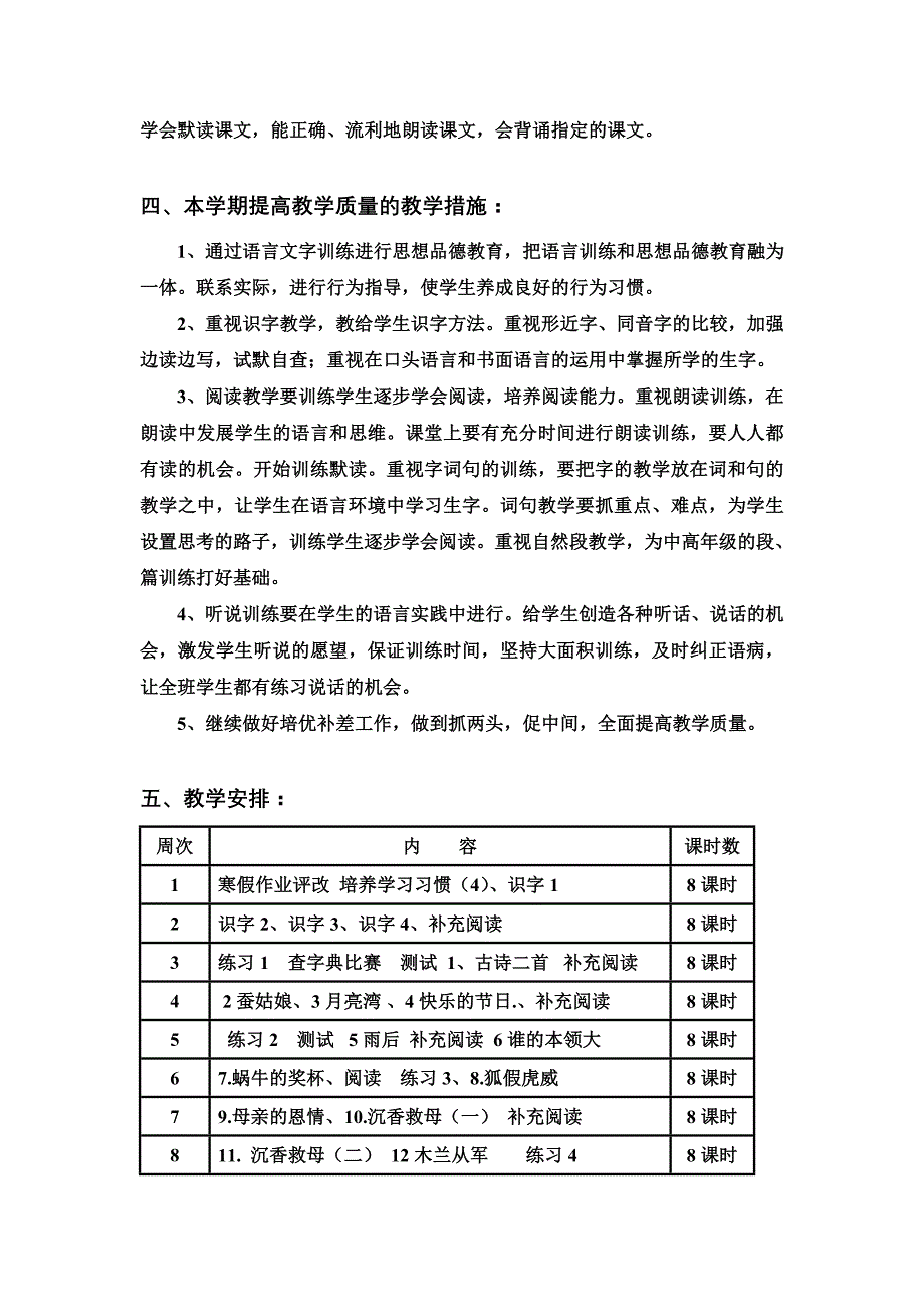 苏教版小学语文第四册教学计划_第2页