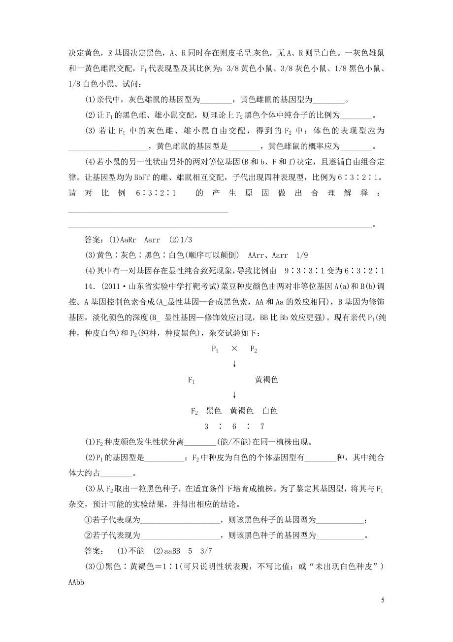 【金版新学案】2013高考生物总复习 2-1-2孟德尔的豌豆杂交实验(二)配套训练 新人教版必修2_第5页