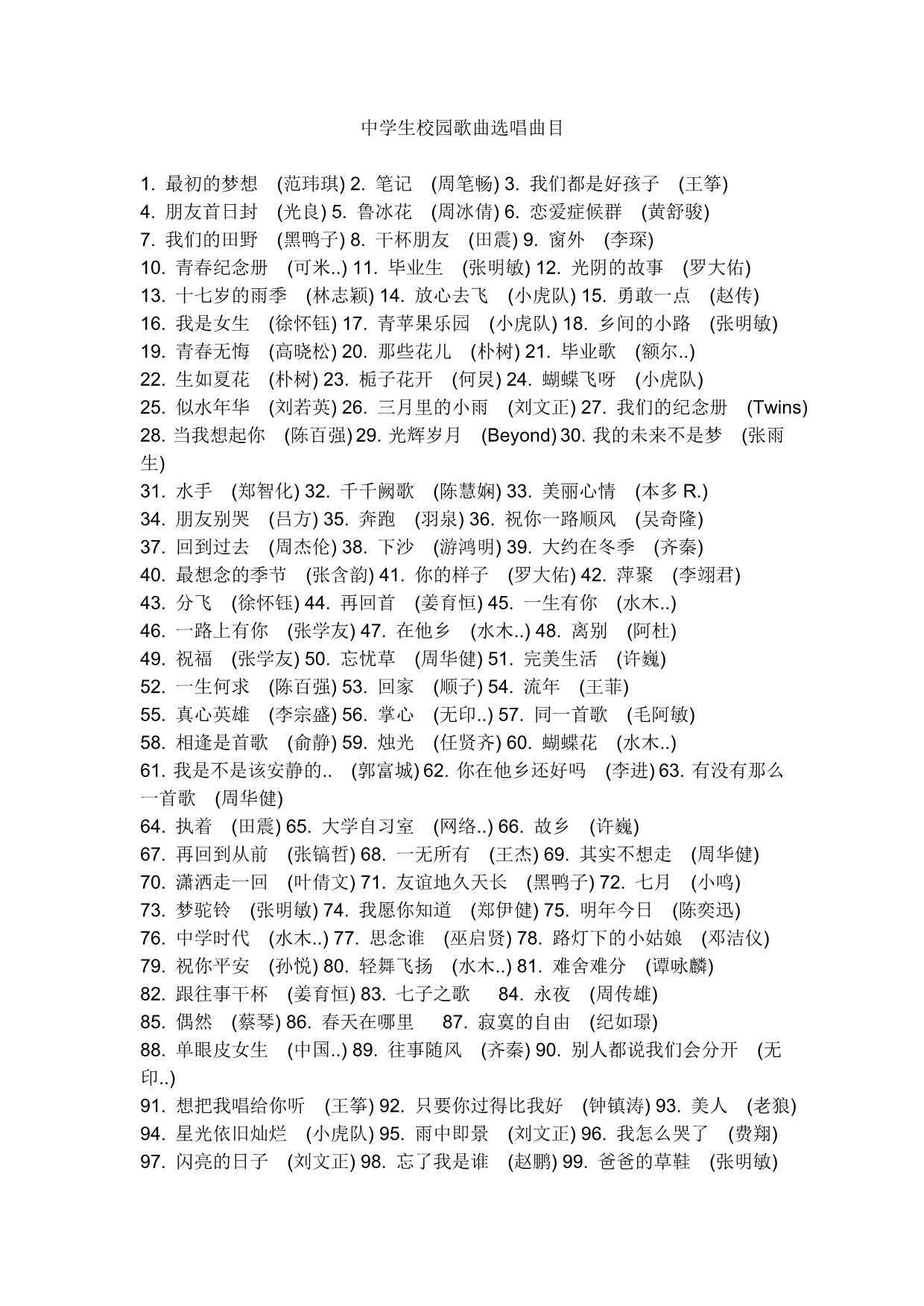 适合中学生选唱的歌曲_第1页