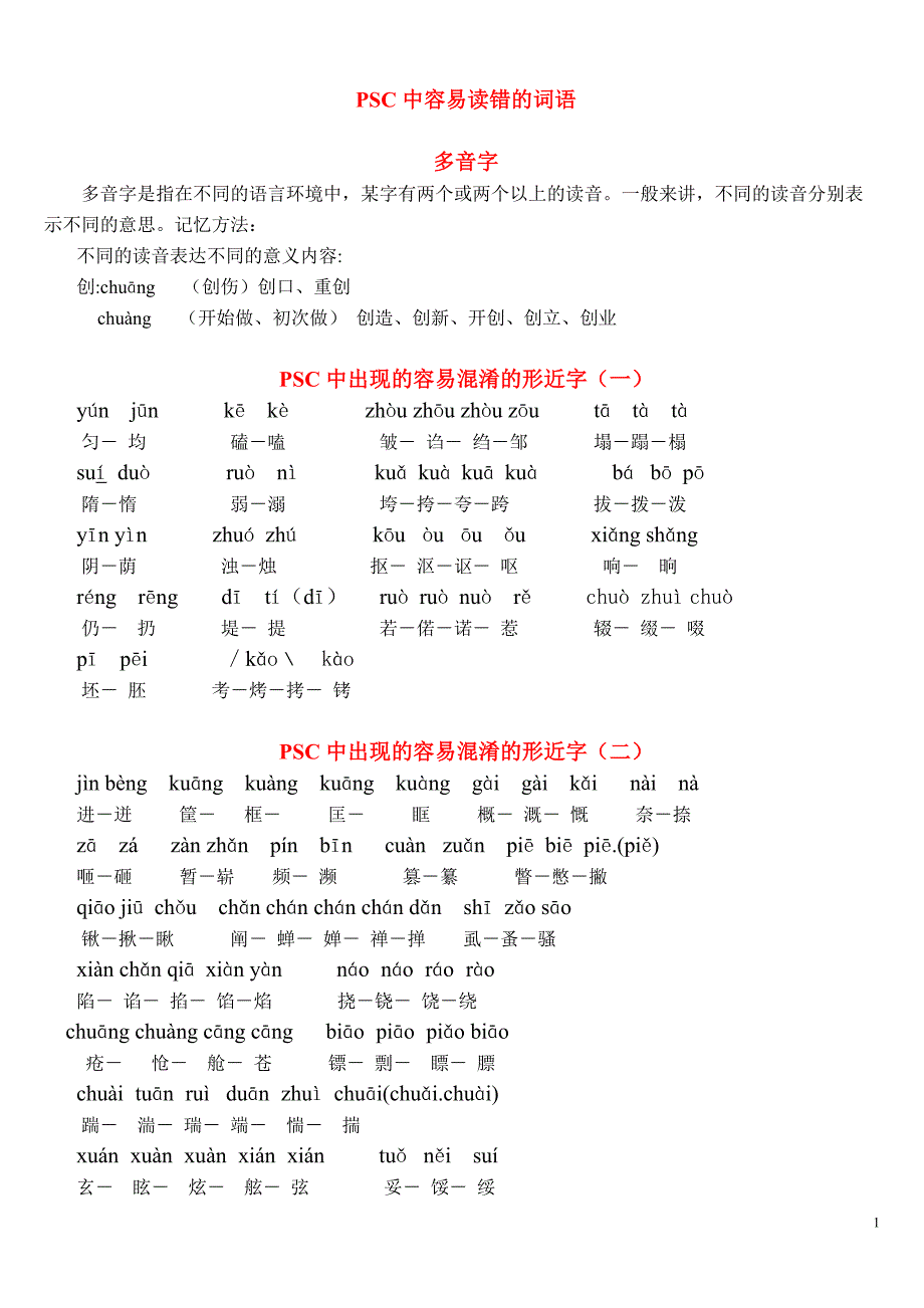 PSC易错词语汇总(课练)_第1页