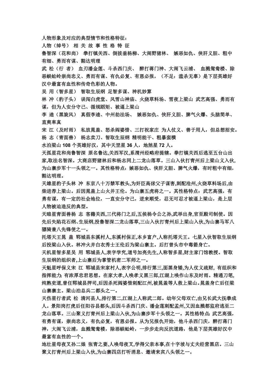 人物形象及对应的典型情节和性格特征_第1页