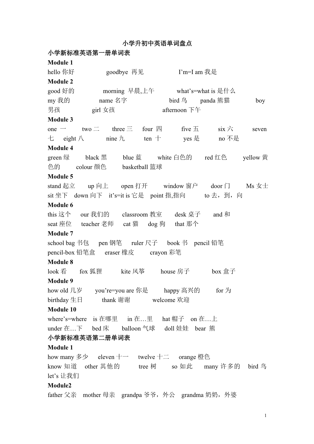 外研社新标准小学英语第1-12册单词表(一起)_第1页