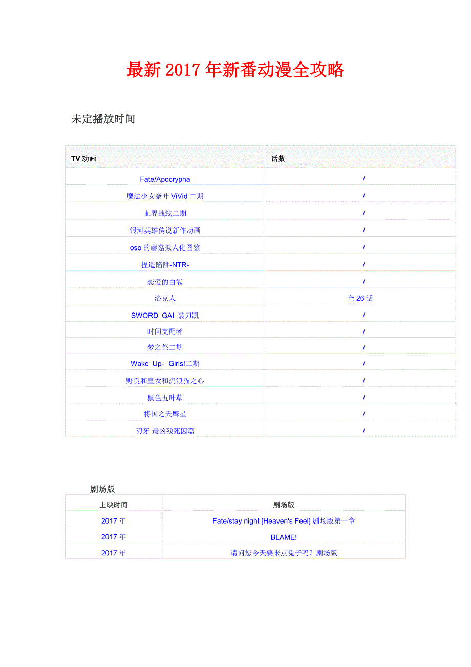 最新2017年新番动漫全攻略_第1页