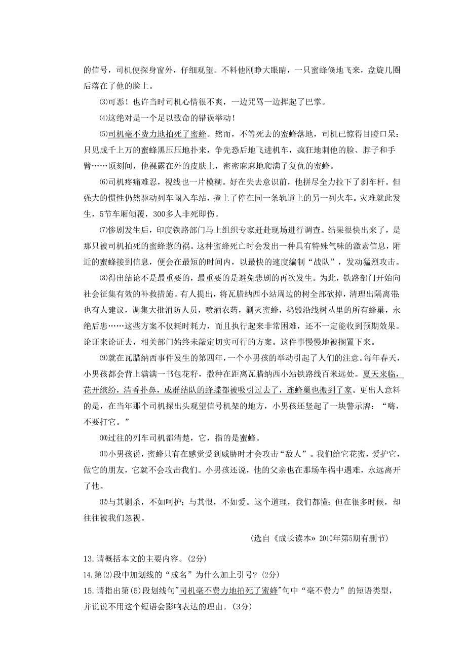 2013年九年级语文教学质量检测试卷_第5页