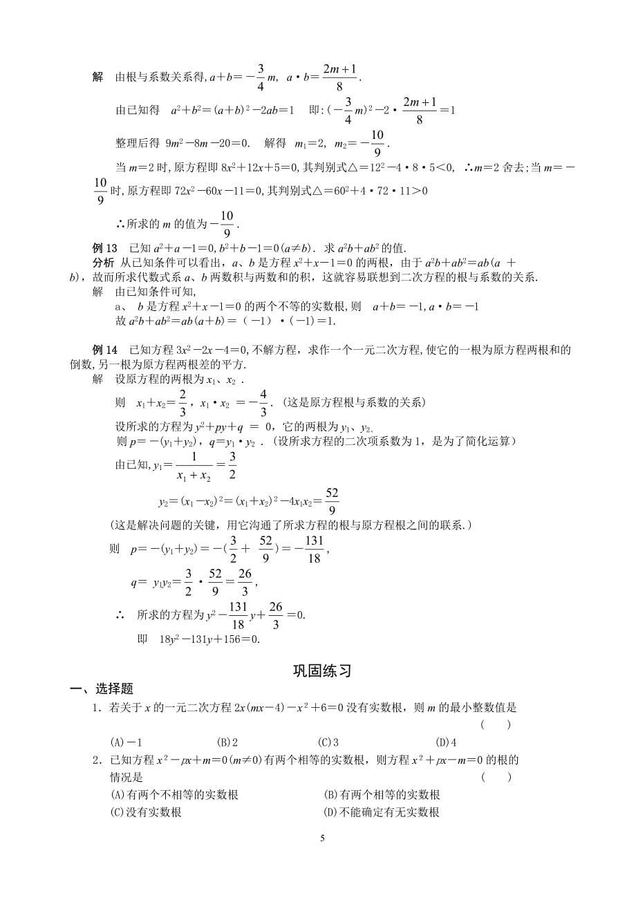 初三同步辅导材料(第4讲)一元二次方程_第5页