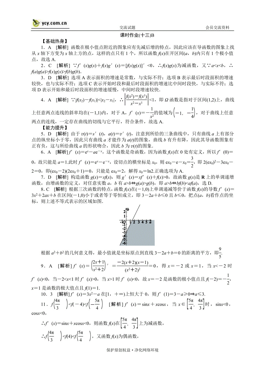 2013届高三理科数学(人教A版)一轮复习课时作业(13)导数在研究函数中的应用B_第4页