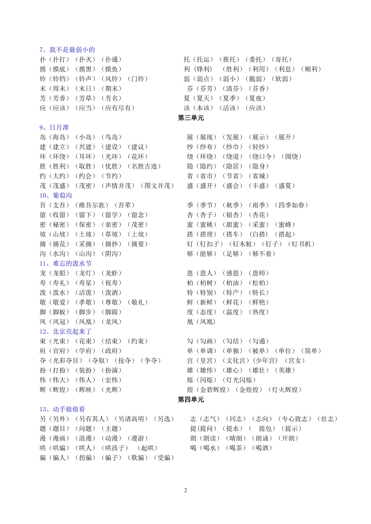 生字表二组词(1-5单元)_第2页