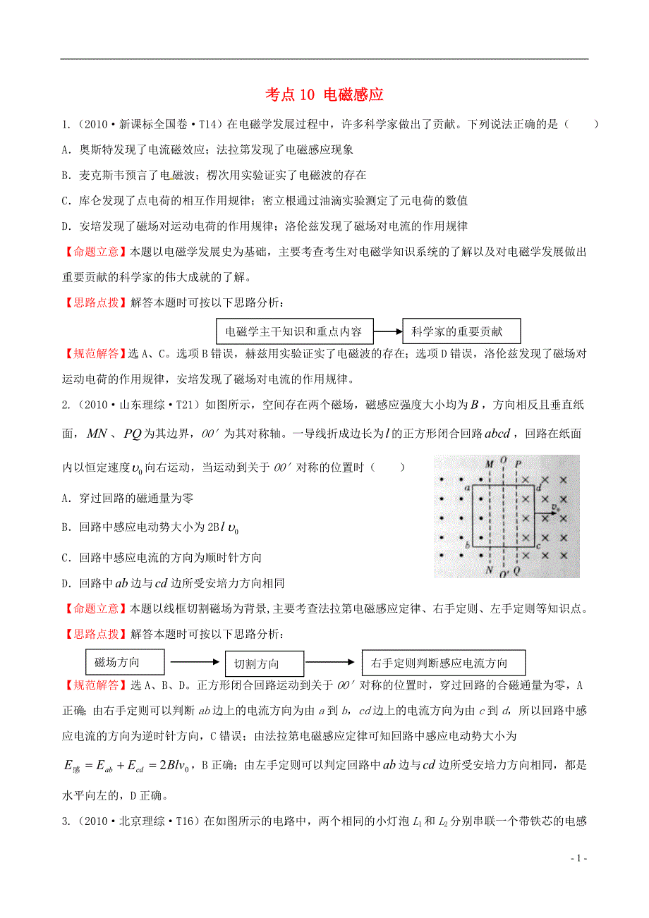 （新课标）2010年高考物理 考点汇总 考点10 电磁感应_第1页