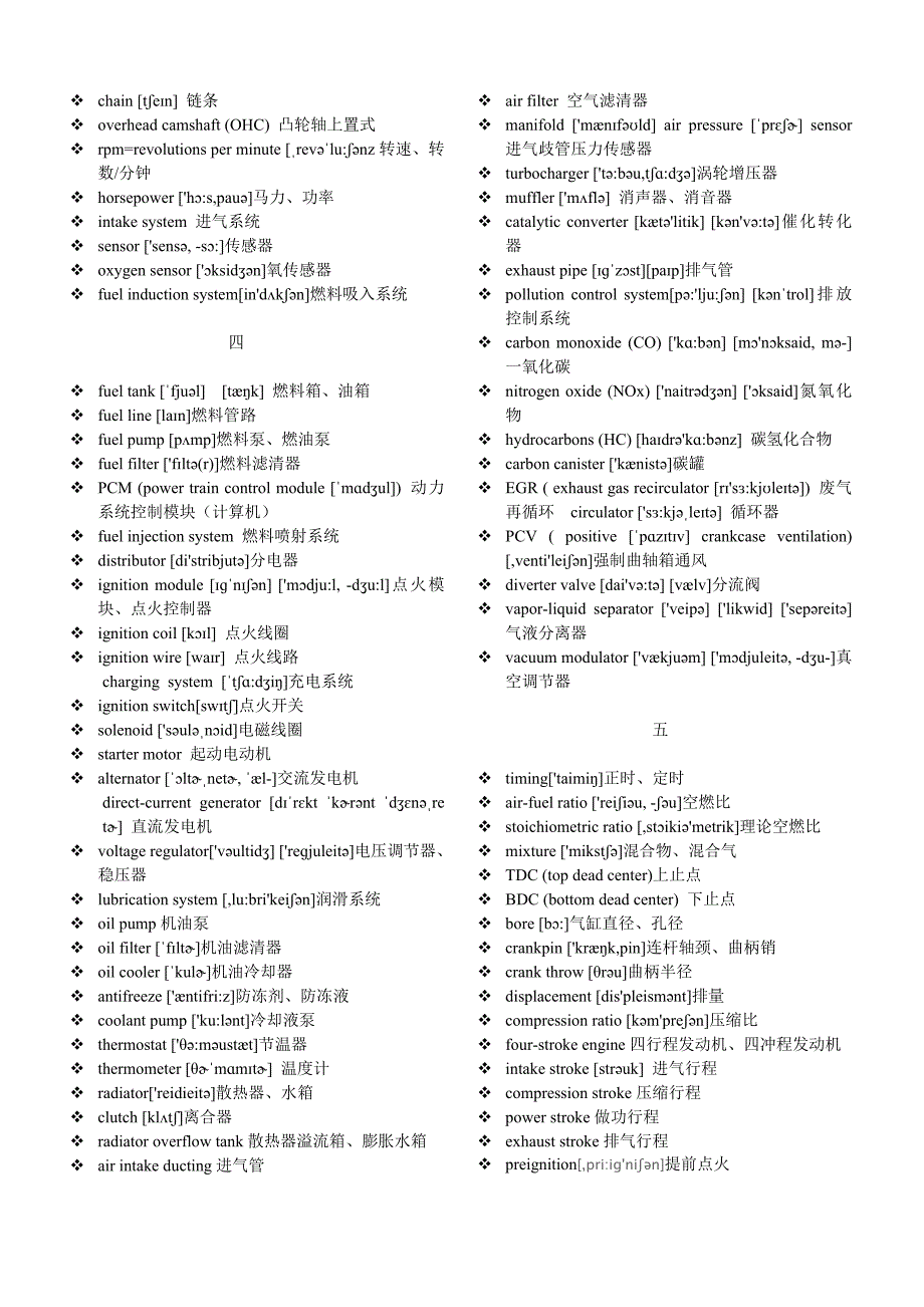 汽车专业英语课后词汇单词附音标_第2页
