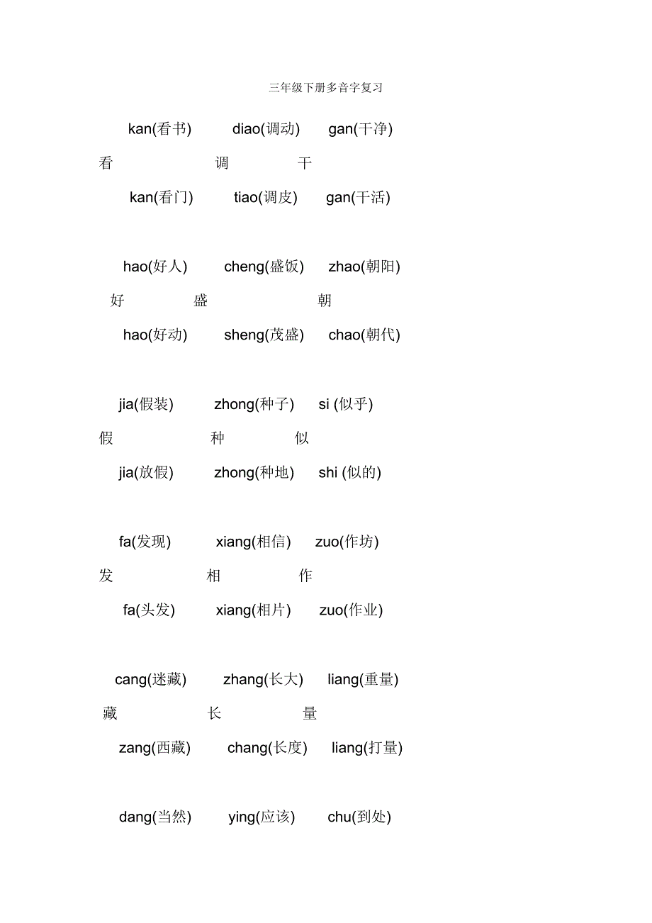 人教版小学三年级下册语文多音字复习_第1页