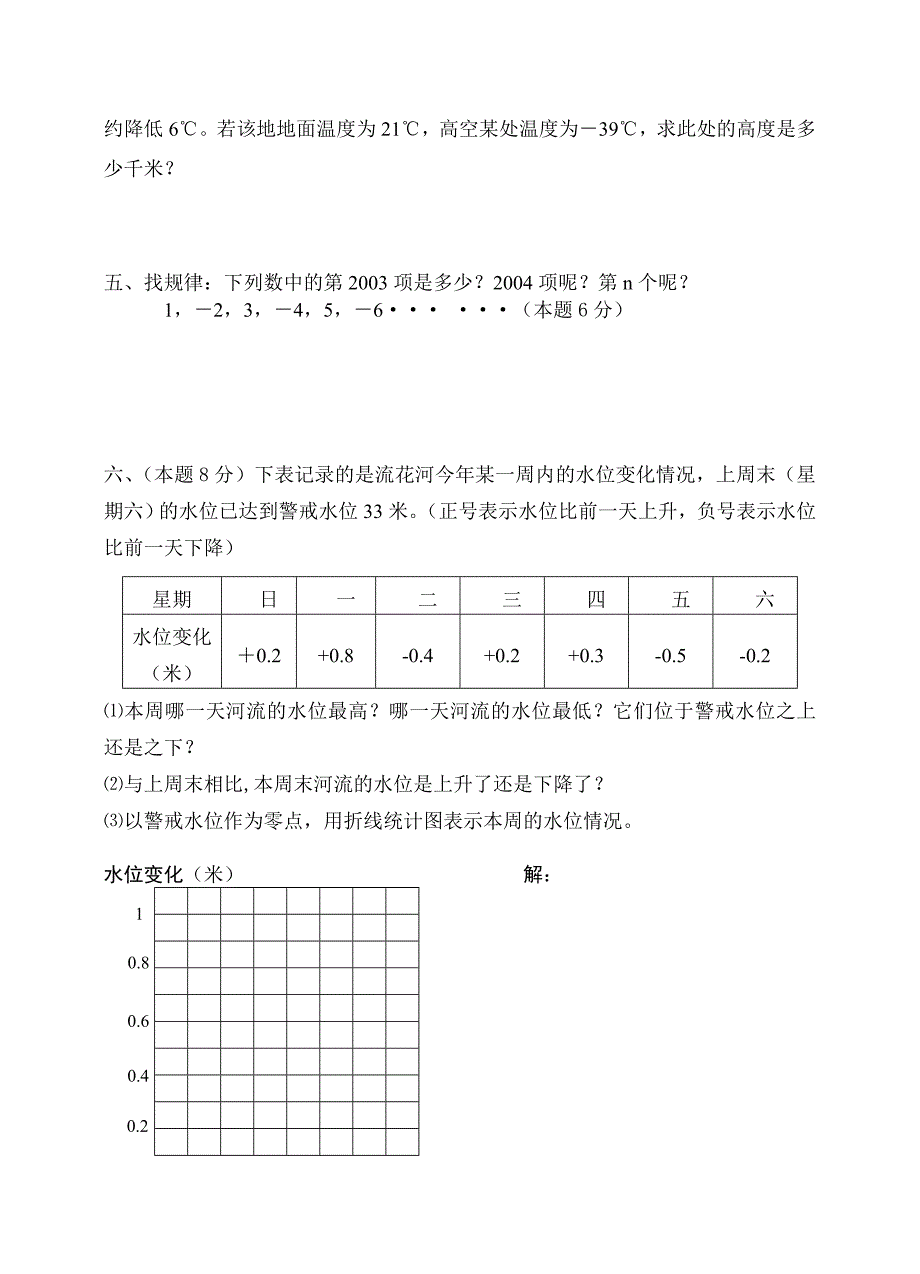 七年级数学上册第一单元测试题 2_第4页