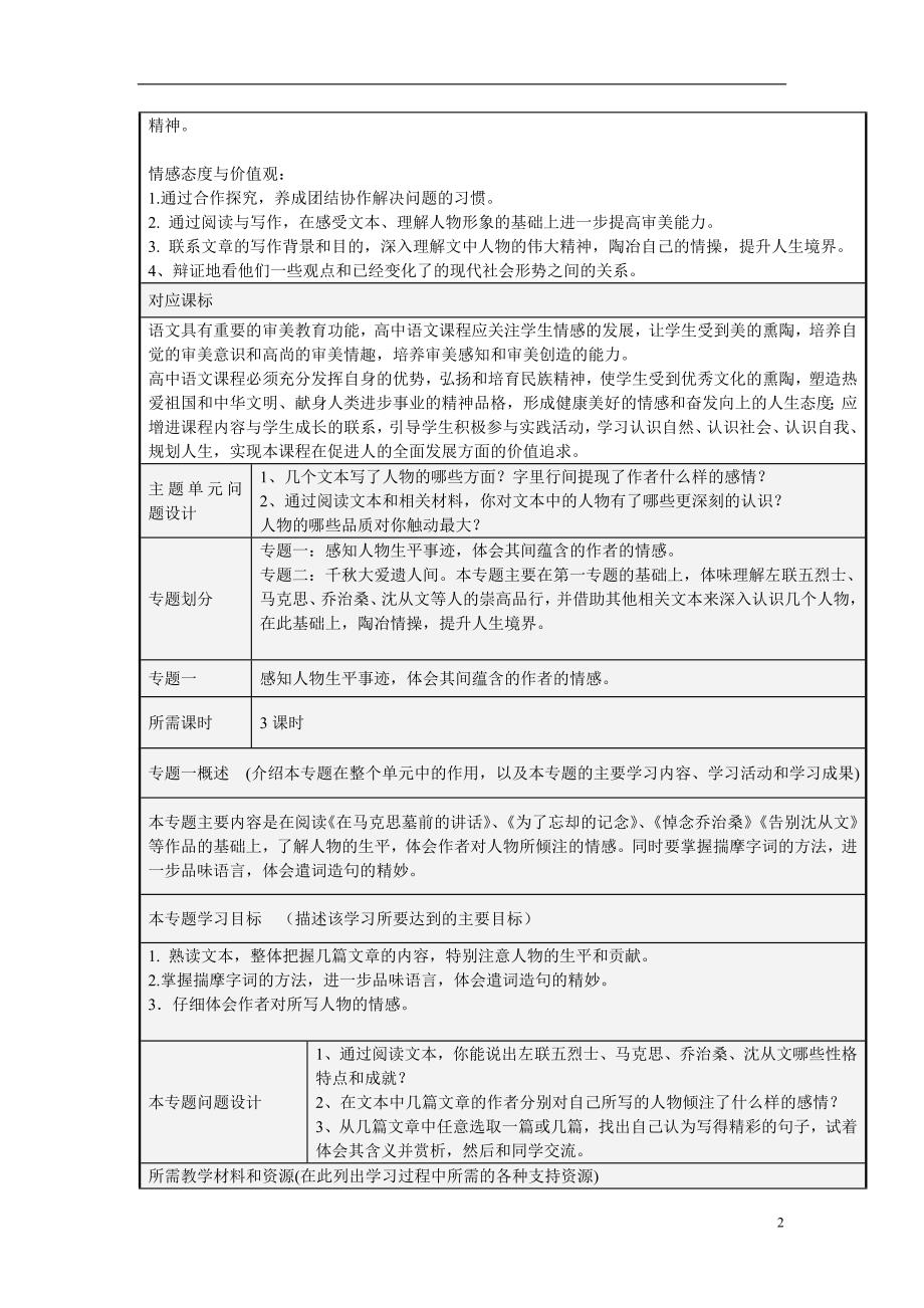 山东省济南市平阴县第一中学高一语文德厚流光千秋永在主题单元设计鲁教版_第2页