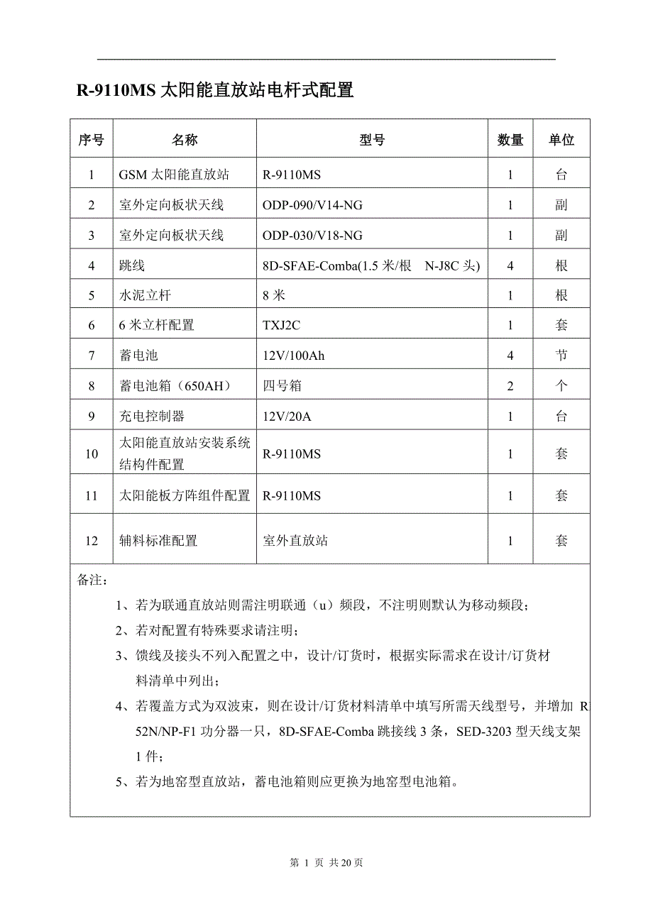 R-9000AS太阳能直放站电杆式标准配置_第1页