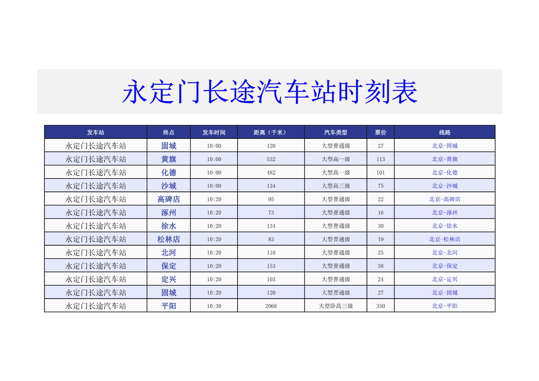 永定门长途汽车站2014年新版时刻表_第1页