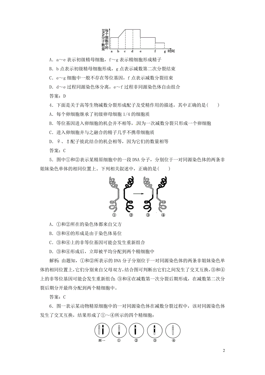 【金版新学案】2013高考生物总复习 2-2-1减数分裂和受精作用配套训练 新人教版必修2_第2页