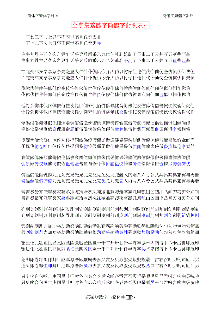 中文简体字与繁体字对照表_第1页