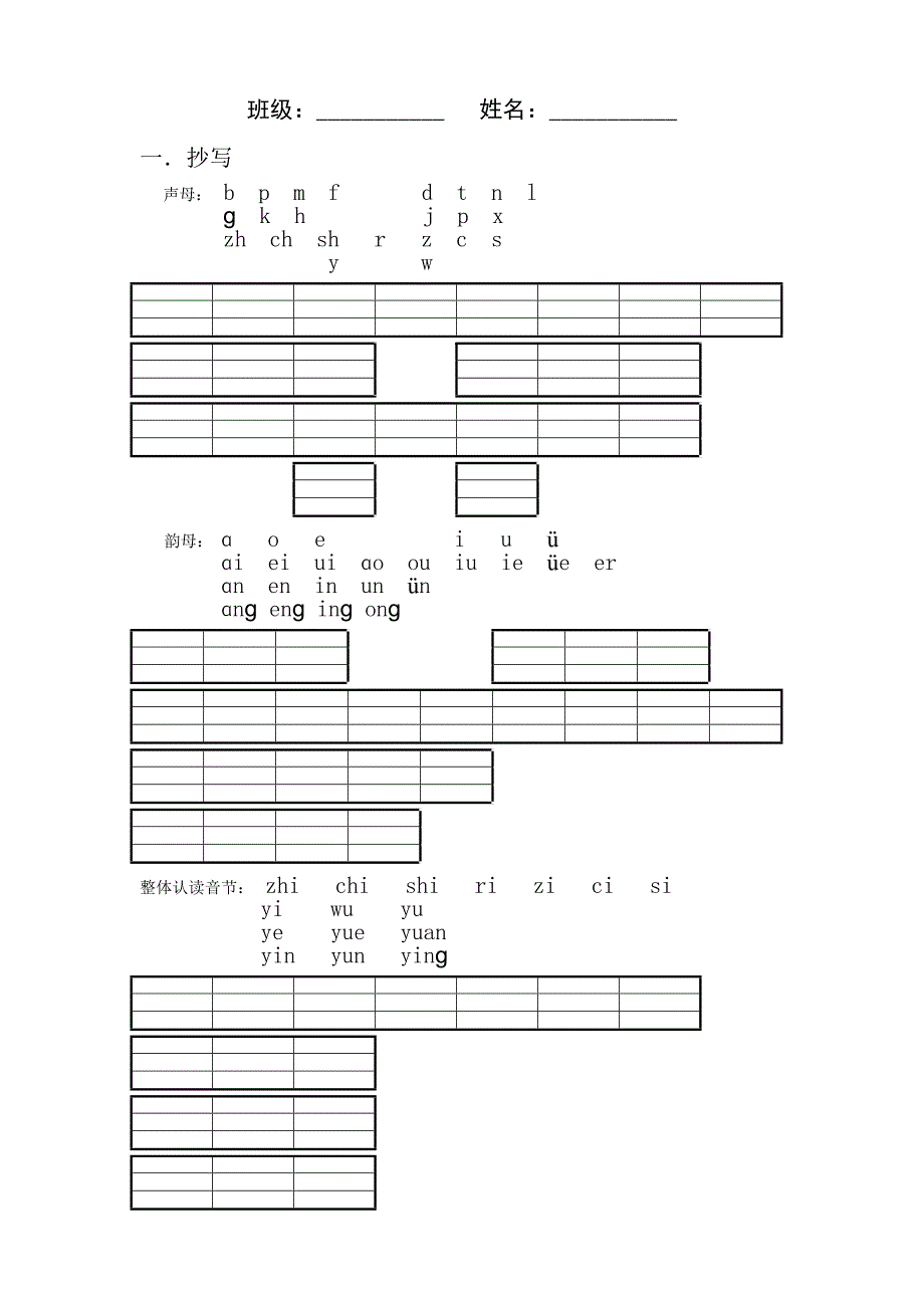 声母韵母整体认读音节练习_第1页