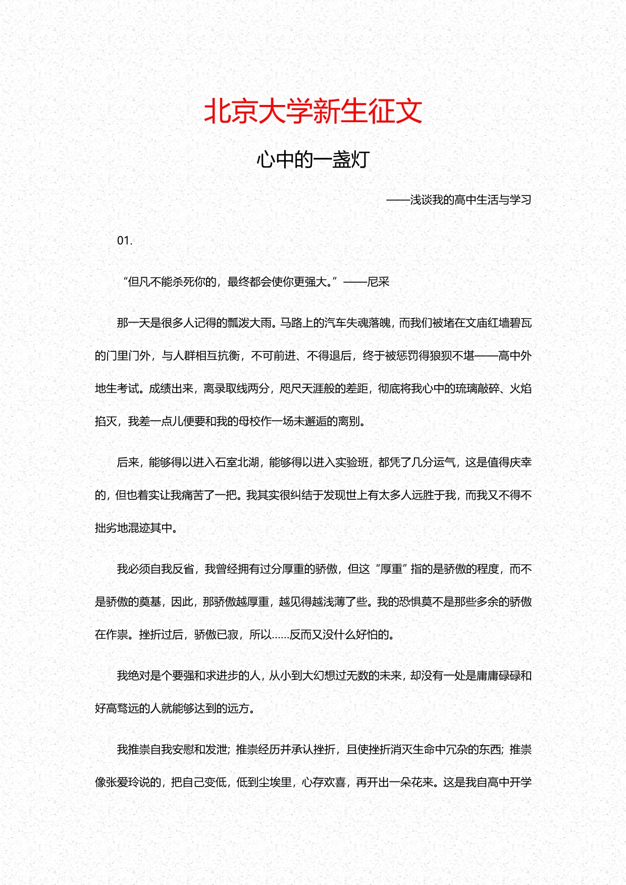 心中的一盏灯——浅谈我的高中生活与学习(高考学习励志文章)_第1页