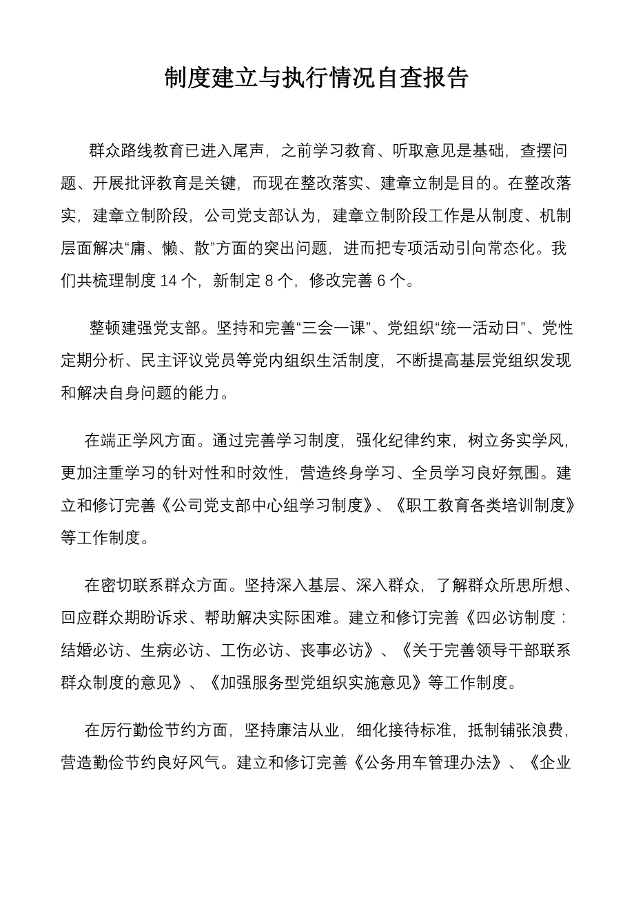 制度建立与执行情况自查报告_第1页