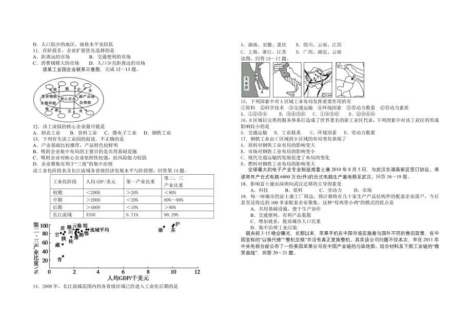 人教版必修二地理 第四章工业区位选择的章末检测题_第2页